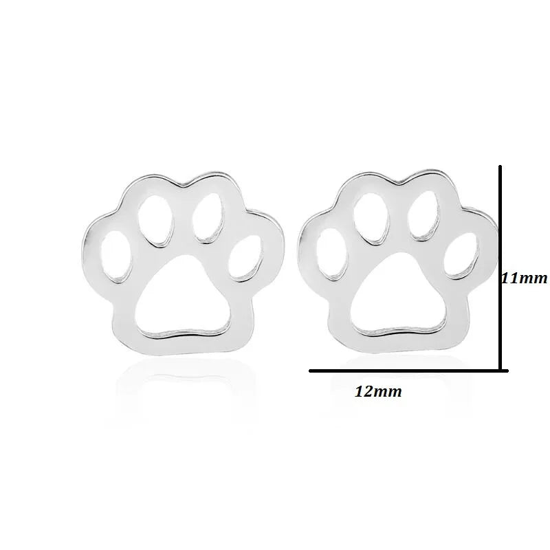 Trend Cute Dog Cat Paw Earings for Women Kids Fashion Metal Animal Footprint Stud Earrings Stainless Steel Ear Piercing Brincos