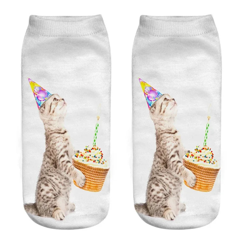 New 3D Print Funny Cute Cartoon Kitten Unisex Creative Colorful Multiple Cat Face Happy Low Ankle Socks For Women Dropship