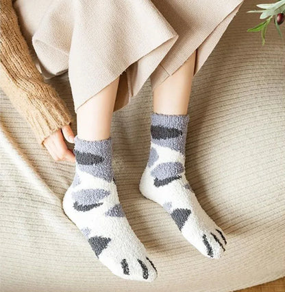 秋冬用コーラルベルベットソックス かわいい猫の爪ソックス レディース 子供 女の子 ミドルチューブ 厚手スリープソックス ホームフロアソックス