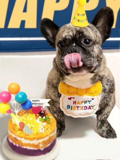 貓狗生日圍兜和派對帽迷你小狗可調式頭巾圍巾寵物生日服裝小狗用品