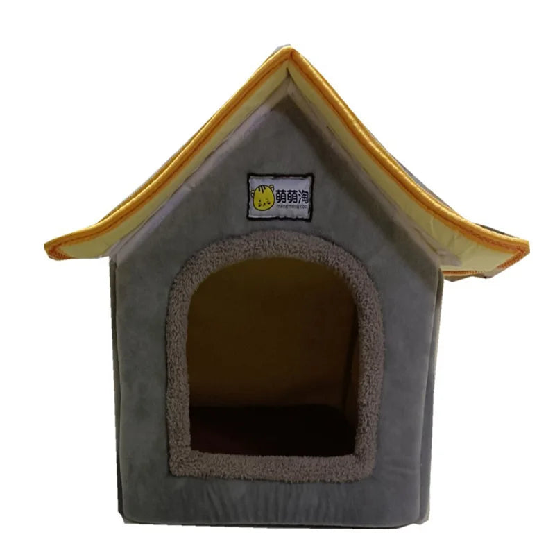 Foldable Winter Dog House Bed – Soft Leopard Print Pet Kennel