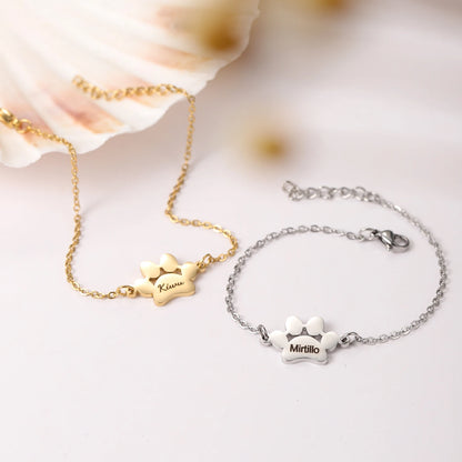 Minimalist Paw Bracelet Custom Engraving Name Bracelet Personalized Stainless Steel Elegant Dog Paw Bracelet Pet Christmas Gift