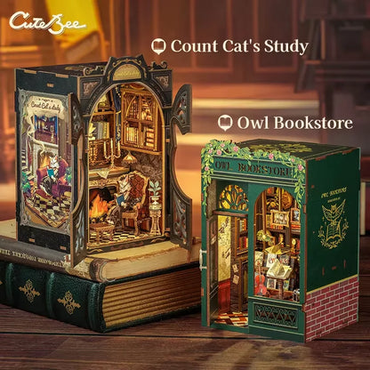 CUTEBEE DIY 書角套件微型玩具屋搭配淺色木質書架外掛復古書角裝飾可作為禮物書店系列