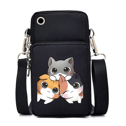 2024 Zipper Small Crossbody Bags Cartoon Anime Cat Women's Shoulder Purses and Handbags Girls Fashion Animal Mobile Phone Bag