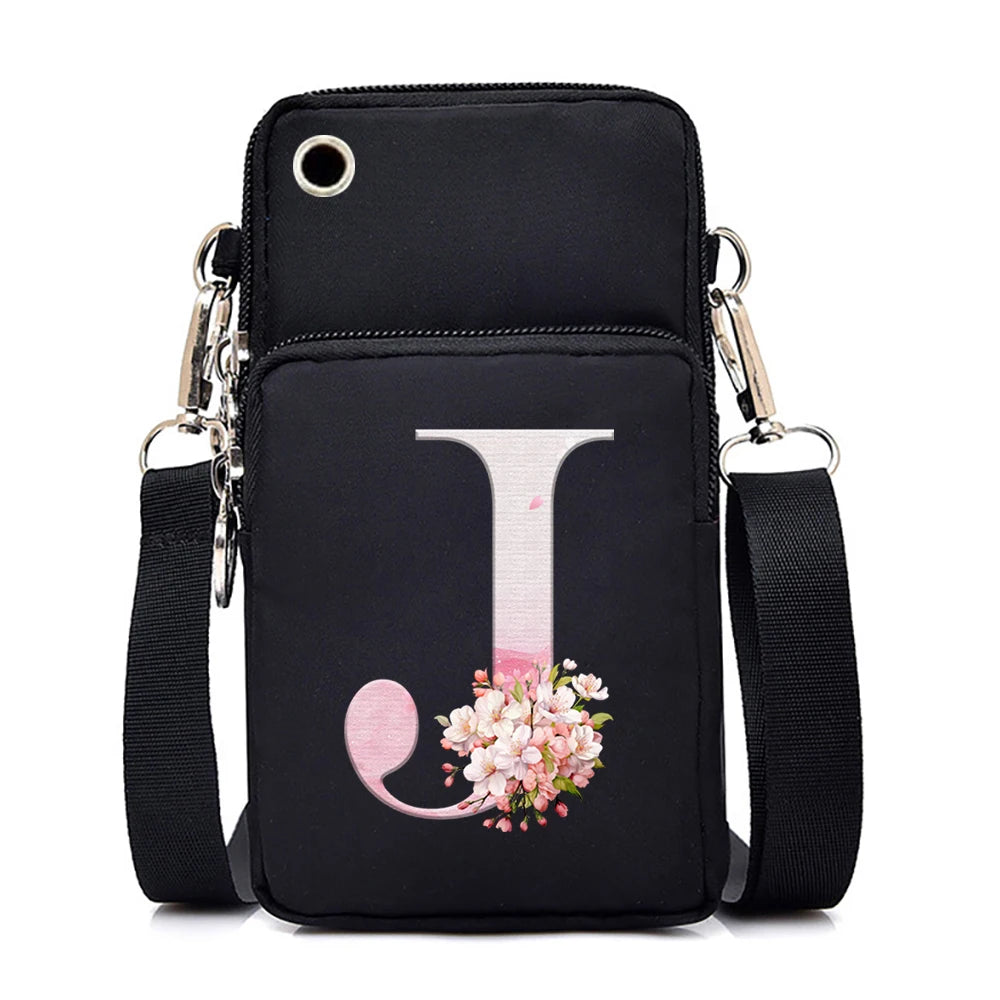 Women‘s Messenger Bag Small Handbag Crossbody Shoulder Wallet for Phone Sakura 26 Alphabet Print Coin Purse Ladies Card Holder