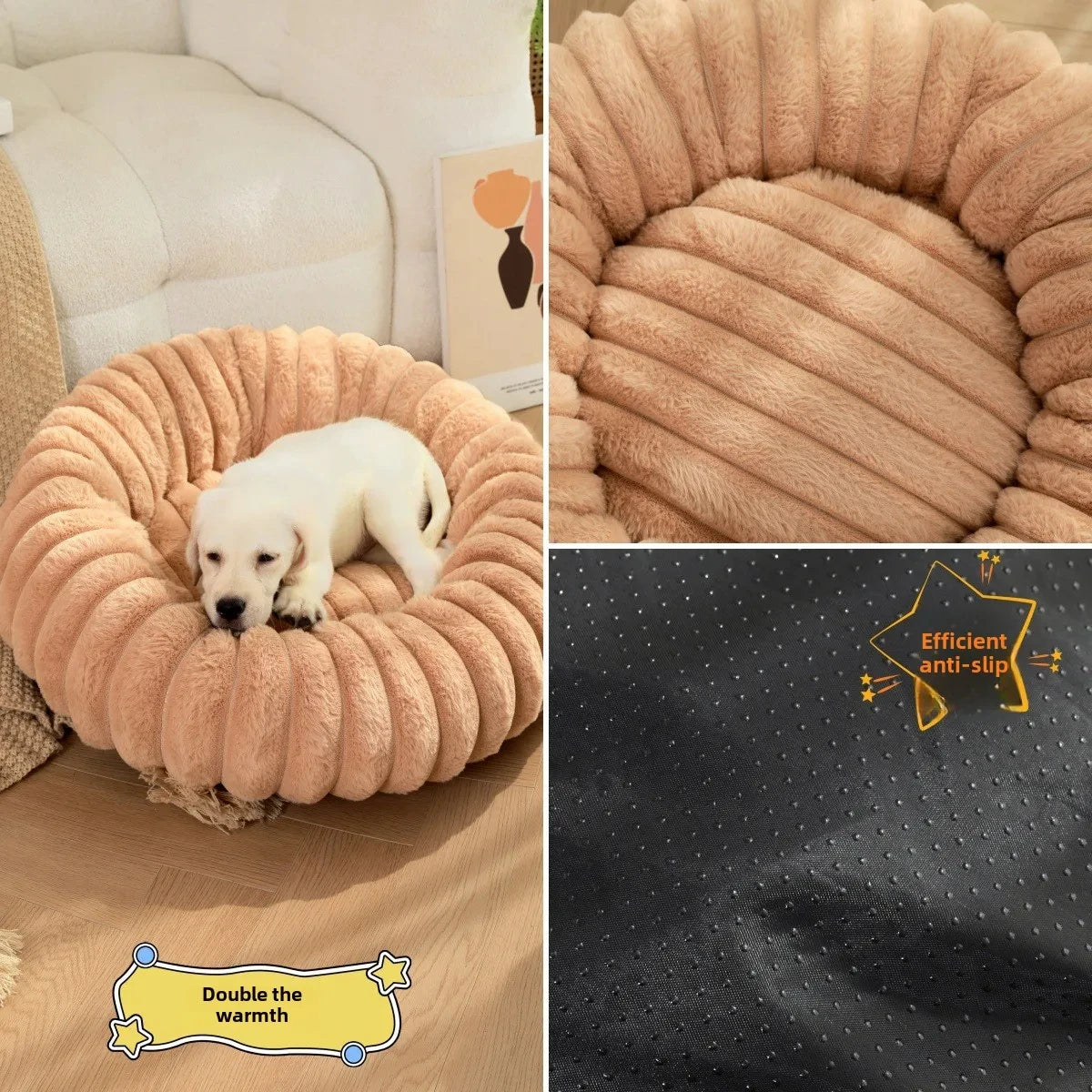 Round Plush Dog Bed for Medium Pets, Winter Soft Nest