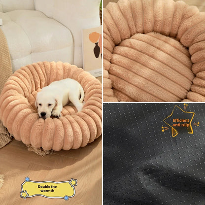 Round Plush Dog Bed for Medium Pets, Winter Soft Nest