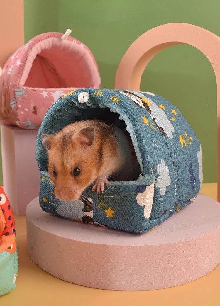可愛卡通兔子鬆鼠迷你籠子豚鼠窩小動物老鼠寵物睡床倉鼠屋冬季保暖柔軟墊子