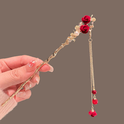 Classic Hair Stick Peach-blossomhair Chopsticks Gold Plated Prong Updo Chignon Hairpin For Women Chinese Hanfu Hair Accessories