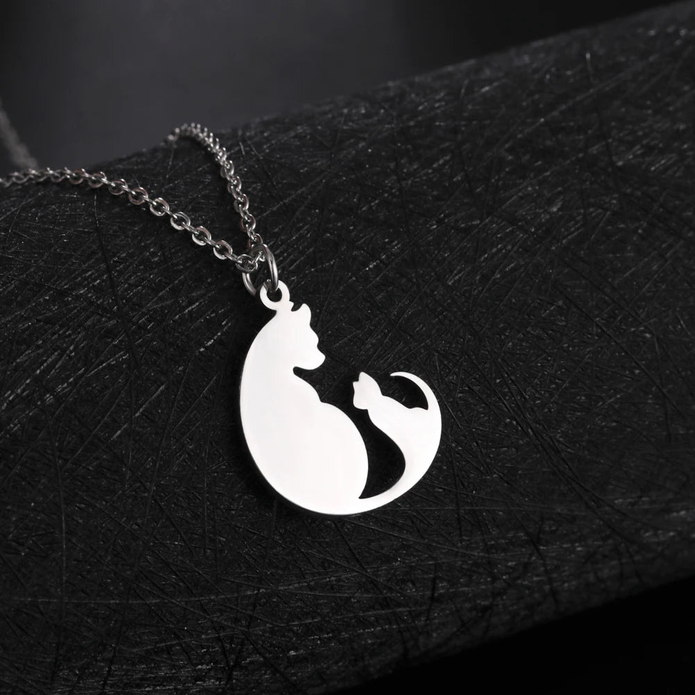 Unift Lovely Cat Pendant Necklace for Women Girl Stainless Steel Neck Chain Choker Pet Kitten Animal Kid Daughter Jewelry Gift