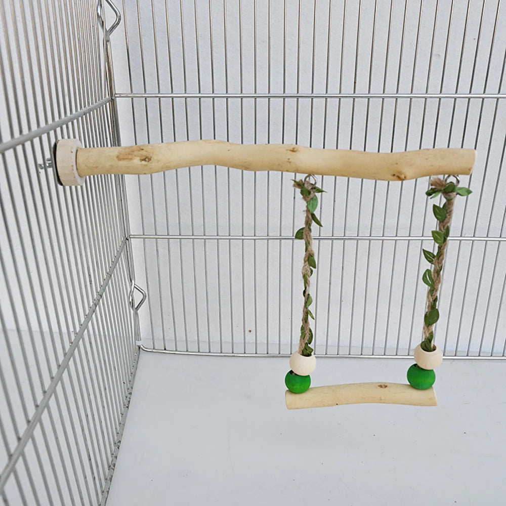 Wood Parrot Stand Pole Double Layer Swing Toy for Bird Tiger Skin Claw Grinding Beak Grinding Stand Pole Bird Cage Accessories