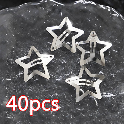 Petshomesupplies 10/100Pcs Silver Star Hair Clips for Girls Filigree Star Metal Snap Clip Hairpins Barrettes Hair jewelry Nickle Free Lead Free