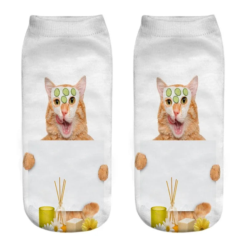 New 3D Print Funny Cute Cartoon Kitten Unisex Creative Colorful Multiple Cat Face Happy Low Ankle Socks For Women Dropship