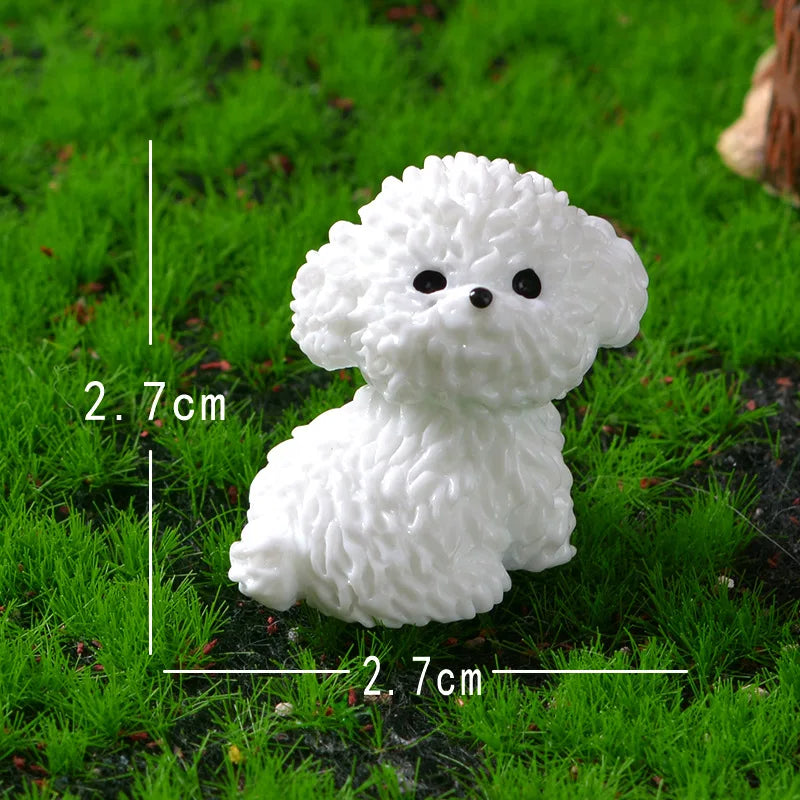 Mini Cute Bichon Frise Dog Figurines Miniature Craft Fairy Garden DIY Kids Bedroom Living Room Car Ornament Home Desk Decoration