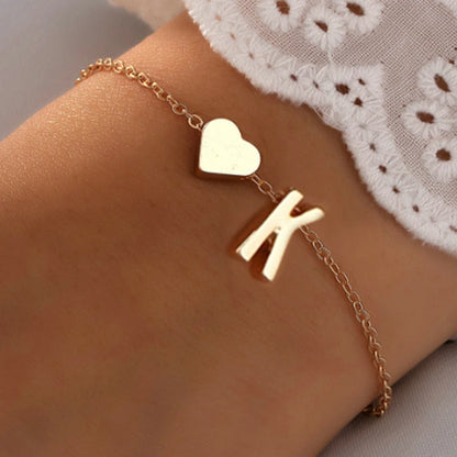 Fashion English Initial Letter Heart Bracelet DIY Personalized Name Bracelets Girls Women Anniversary Jewelry Gifts