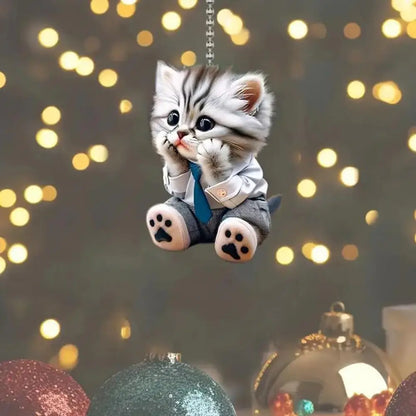Car Pendant Hanging Ornament With Chain Realistic Animal Cat-Shaped Rearview Mirror Hanging Decor Car Interior Accessories