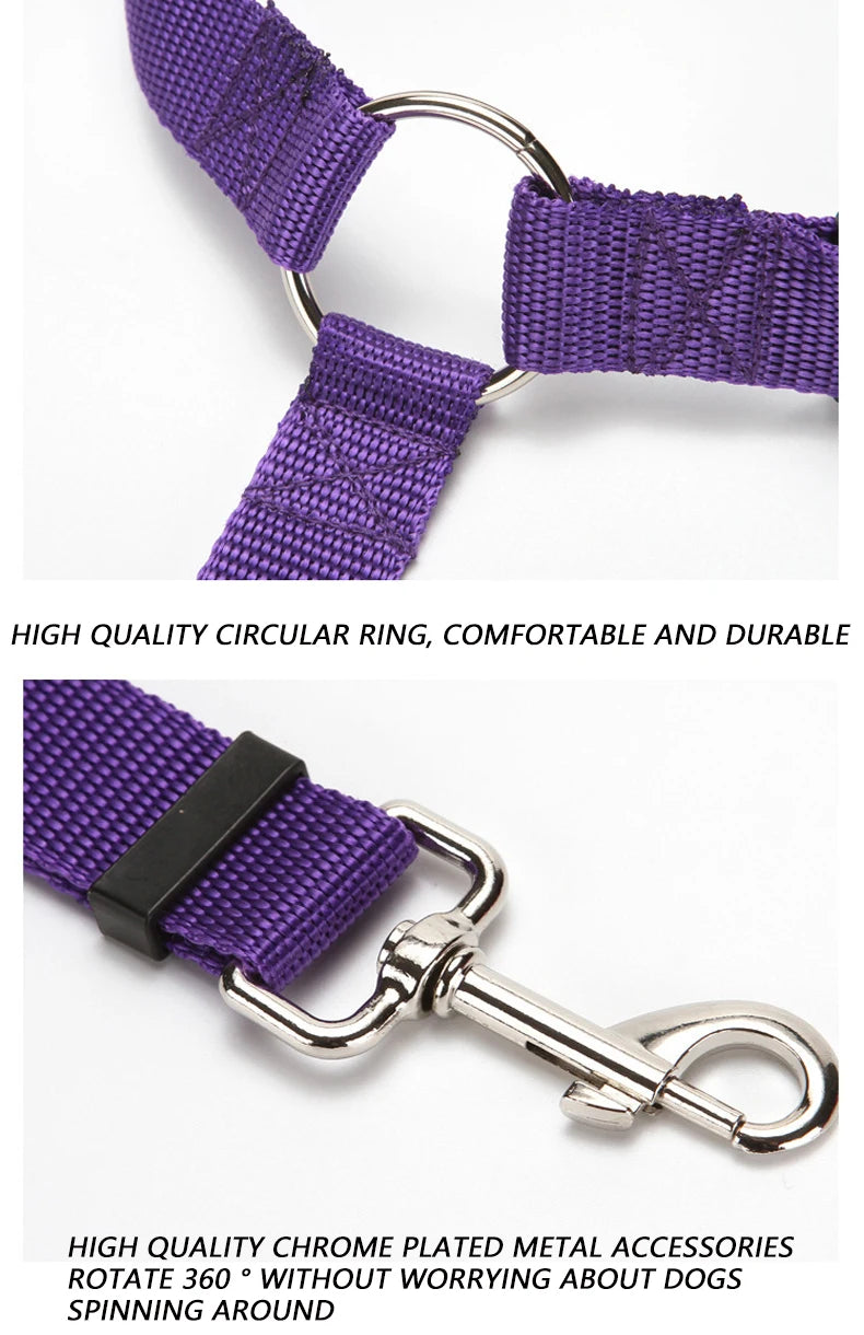 Solid Color Two-in-one Pet Car Seat Belt Nylon Lead Leash Backseat Safety Belt Adjustable Dogs Harness Collar Pet Accessories