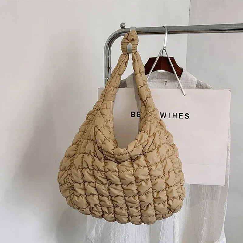 New Cloud Bag Folded Soft Pleated Bubbles Shoulder Bags Dumpling Bag Large Capacity Tote Bag Cotton Underarm Handbag Woman