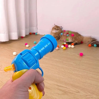 1 Set Cat Toy Interactive High Fun Toy Gun 20PCS Plush Ball Launches Quiet High Bounce Ball To Tease The Cat