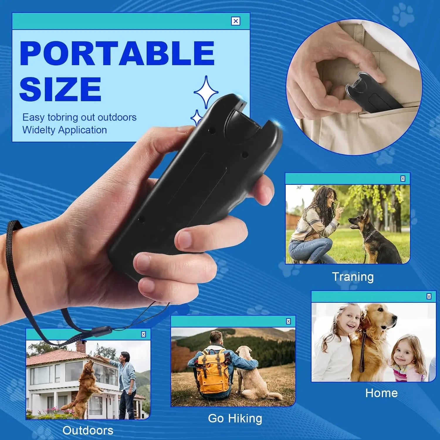 Ultrasonic Dog Repeller Portable Anti-barking Deterrent Handheld 3in1 Dog Training Device Repel Animals Pets Dog Trainer