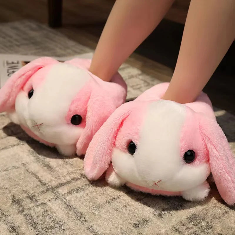 7 Colors Cute Cartoon Animal Plush Slippers Husky Dog Hamster Rabbit Bunny Soft Stuffed Shoes Warm Winter Indoor Slides