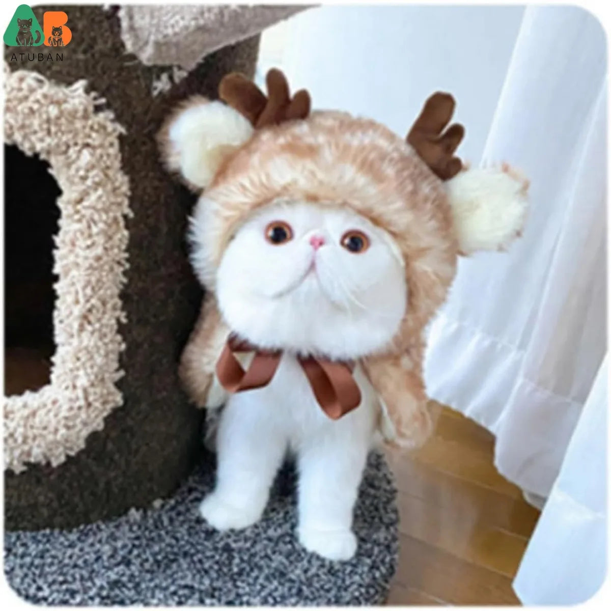 ATUBAN Christmas Puppy Reindeer Costume Xmas Dog Elk Cloak with Antlers Cat Santa Cape Christmas Dog Outfit for Small Medium Dog