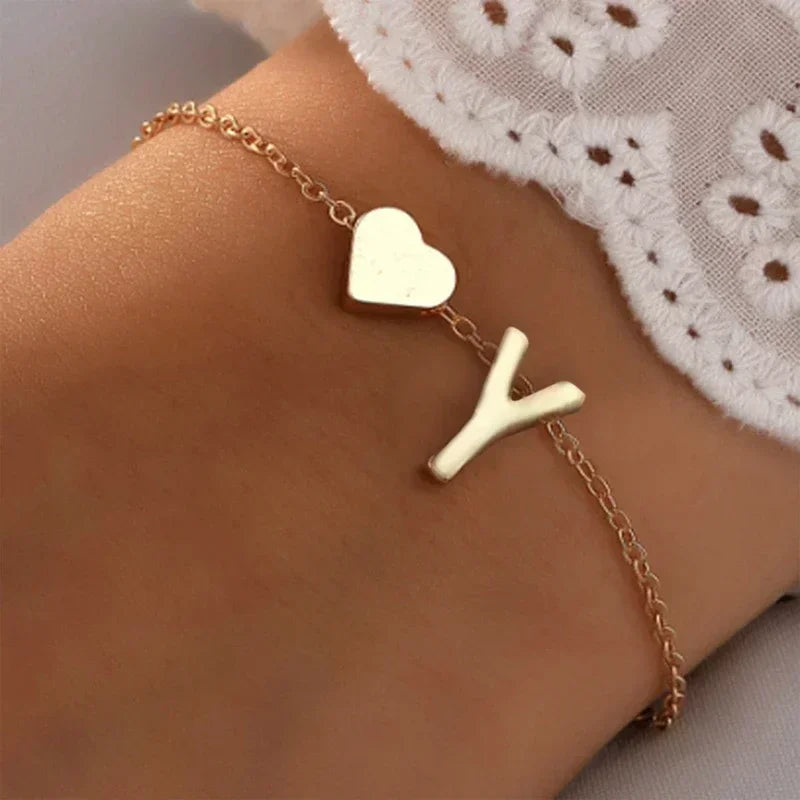 Fashion English Initial Letter Heart Bracelet DIY Personalized Name Bracelets Girls Women Anniversary Jewelry Gifts