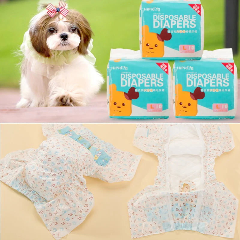 10PCS/pack Super Absorption Physiological Pants Dog Diapers for Dogs Pet Female Dog Cat Disposable Leakproof Nappies Puppy