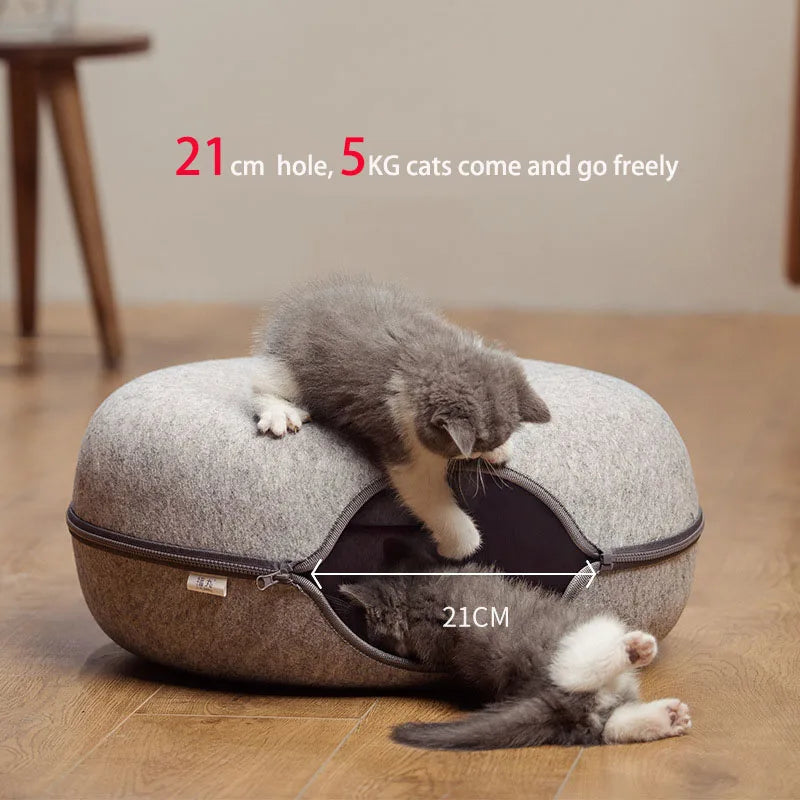 Donut Cat Bed Pet Cat Tunnel Interactive Play Toy Cat House Dual Use Ferrets Rabbit Bed Tunnels Indoor Toys Kitten Training Toy
