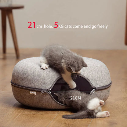 Donut Cat Bed Pet Cat Tunnel Interactive Play Toy Cat House Dual Use Ferrets Rabbit Bed Tunnels Indoor Toys Kitten Training Toy