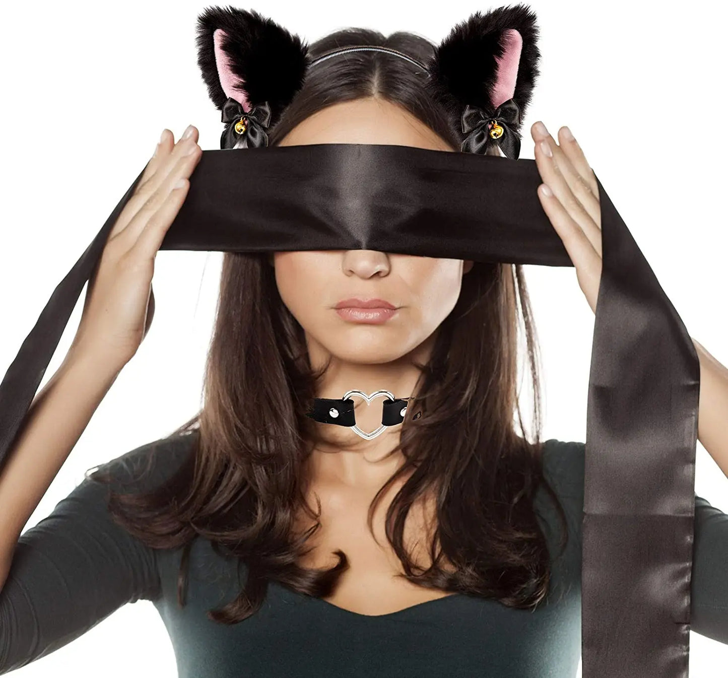 Cat Ear Bow Headband Necklace Cat Claw Gloves Cosplay Plush Bell Hairband Women Girl Masquerade Party Headwear Hair Accessories