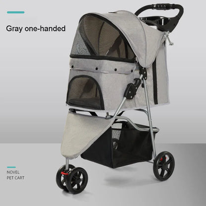 Three-wheeled Lightweight Foldable Pet Stroller Outdoor Small Dog And Cat Stroller With Storage Holder Cup Basket