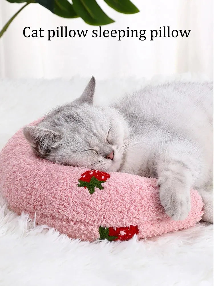 1PC Little Pillow for Cats, Ultra Soft Fluffy Pet Calming Toy Half Donut Cuddler for Joint Relief Sleeping Improve