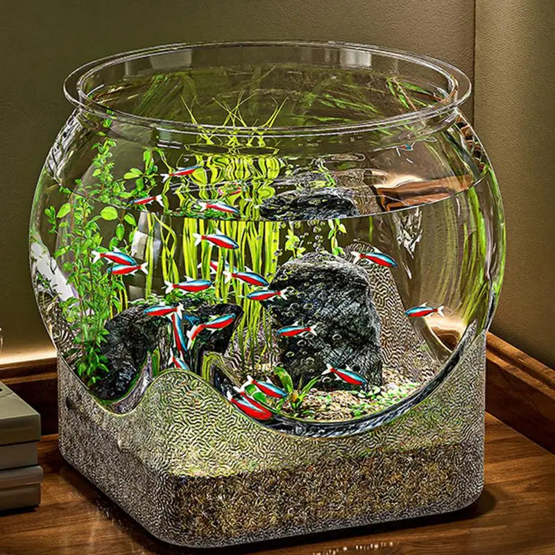 透明圓形魚缸水族箱魚缸小型水族箱花瓶中心裝飾桌面水族箱適用於鬥魚龜