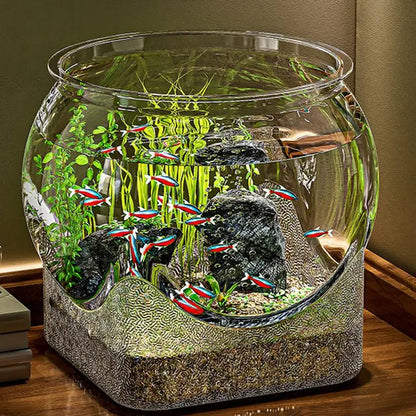 透明圓形魚缸水族箱魚缸小型水族箱花瓶中心裝飾桌面水族箱適用於鬥魚龜