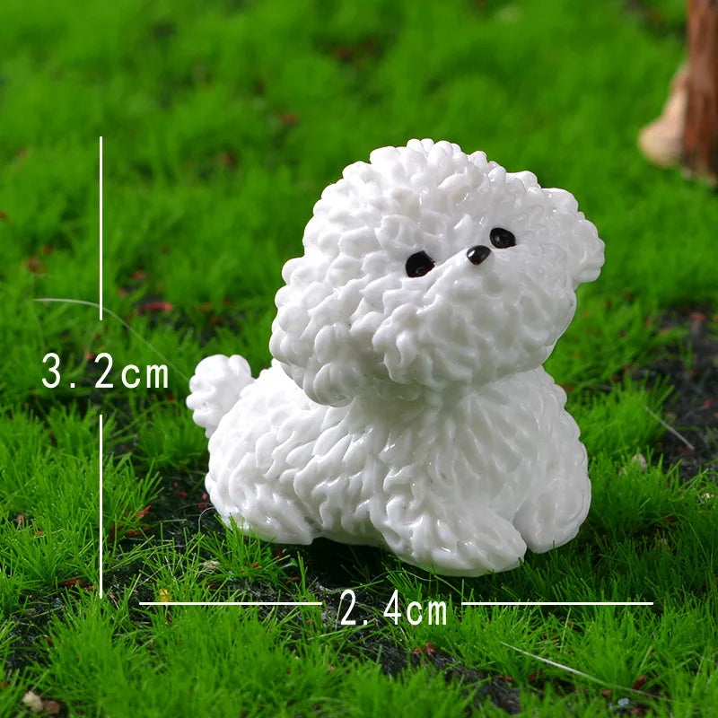 Mini Cute Bichon Frise Dog Figurines Miniature Craft Fairy Garden DIY Kids Bedroom Living Room Car Ornament Home Desk Decoration