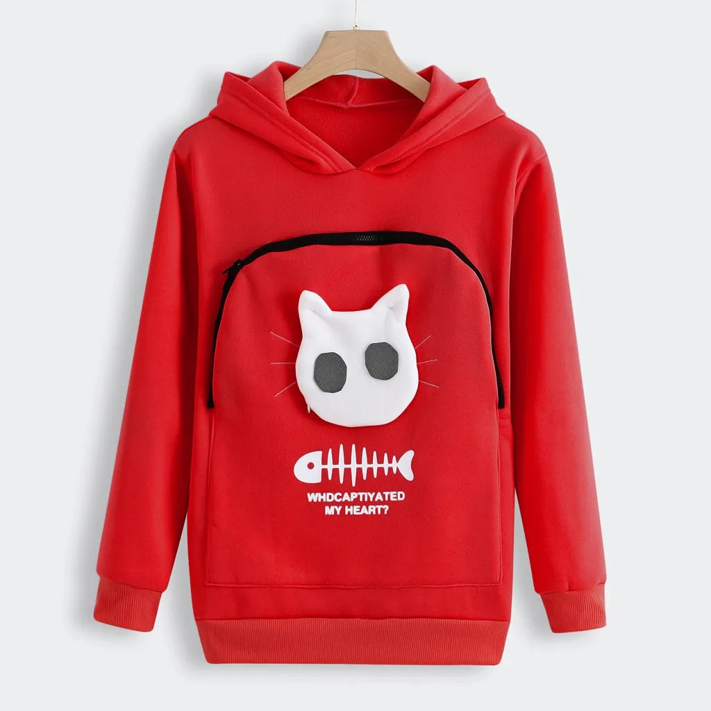 Winter Hoodies Sweatshirt Man Women Animal Pouch Hood Pullover Blouse Tops Lady Carry Dog Cat Breathable Sweatshirts