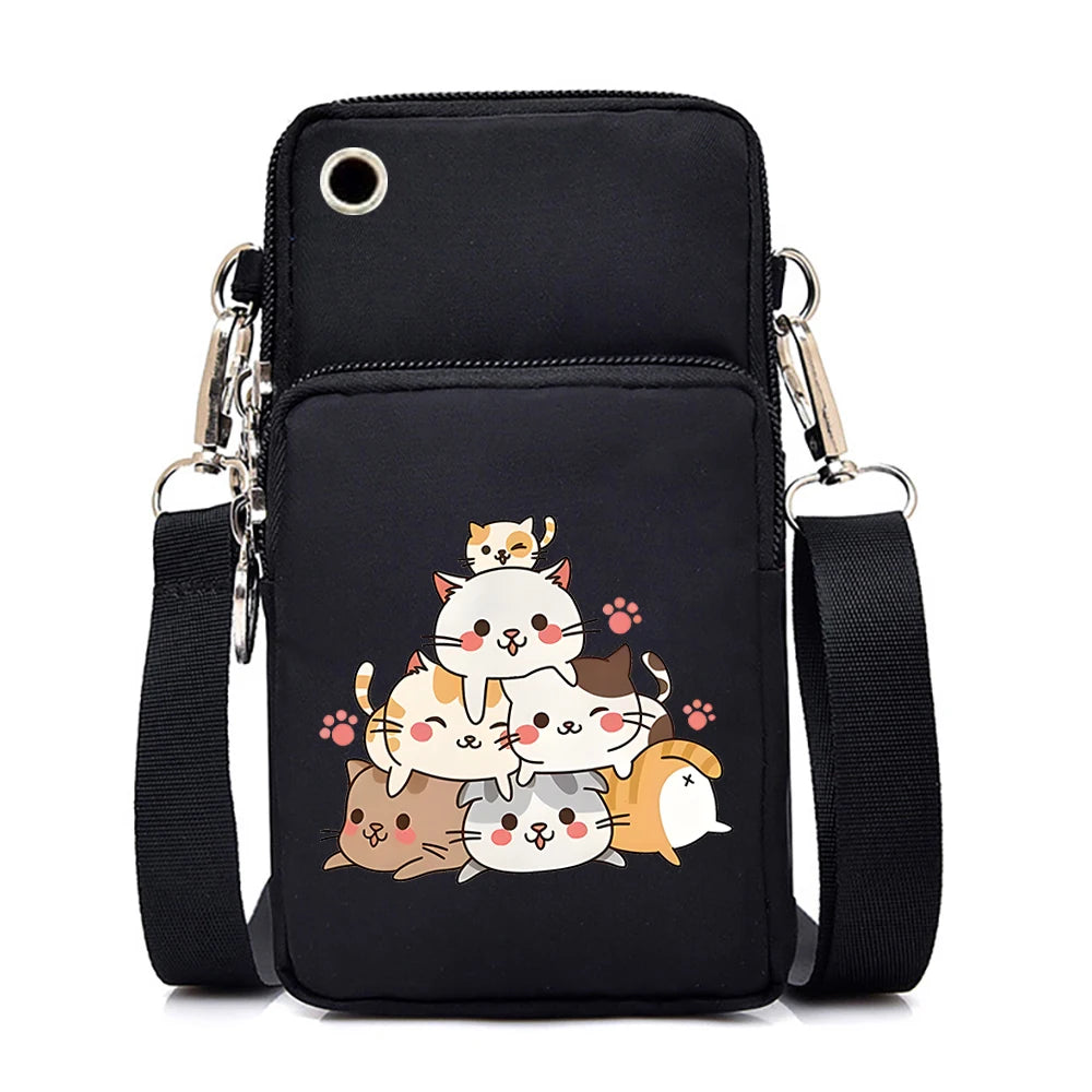 2024 Zipper Small Crossbody Bags Cartoon Anime Cat Women's Shoulder Purses and Handbags Girls Fashion Animal Mobile Phone Bag
