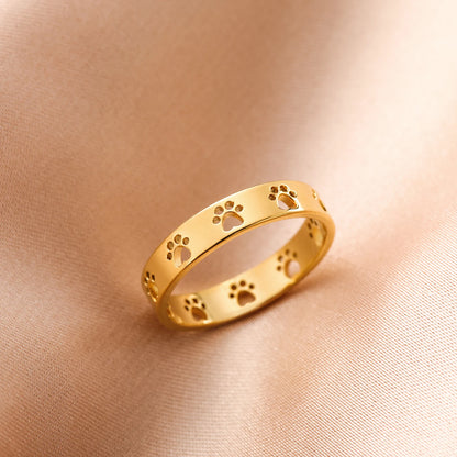 Sipuris Dog Paw Hollow Rings For Women Stainless Steel Gold Color Hip Hop Cute Ring Jewelry Gifts For Animal Dog Lovers