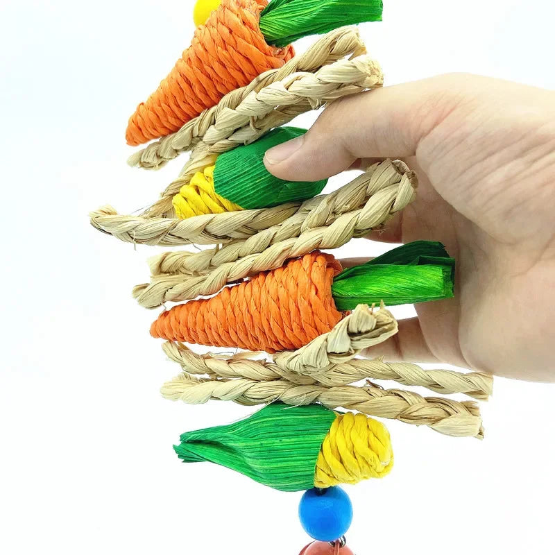 Small Pet Toy Parrot Toy Hamster Chewing Toy Rabbit Molar String Bird Parrot Toy Wooden Rattan Chewing Toy Bird Cage Hanging Toy