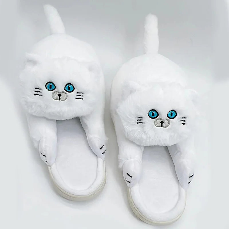 Footsie Cat Slippers Women's Winter Warm Shoes Free Shipping Funny Kitty Animal Slides Woman Fluffy Fur Mules Birthday Gift Toys