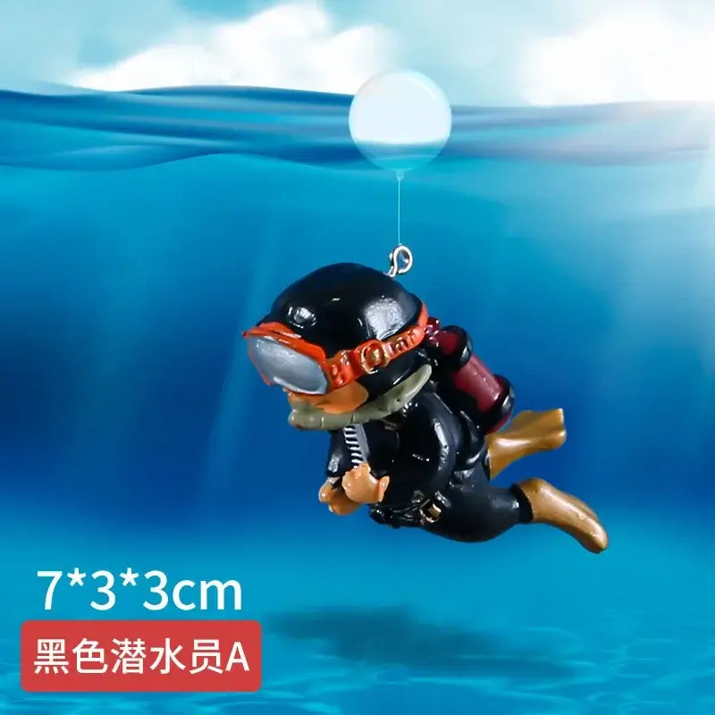 Cute Luminous Green Mini Diver Simulated Floating Frogman Kawaii Miniature Figures Fish Tank Aquarium Decoration Ornaments