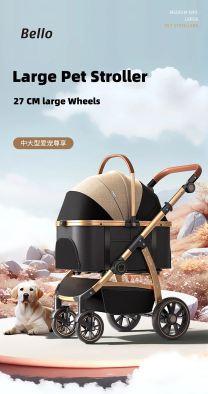 Bello Luxury large Pet Stroller Modern Detachable Medium and Large Cart Aluminum Alloy Cat Dog Hand adjustable Handel Pushing PU