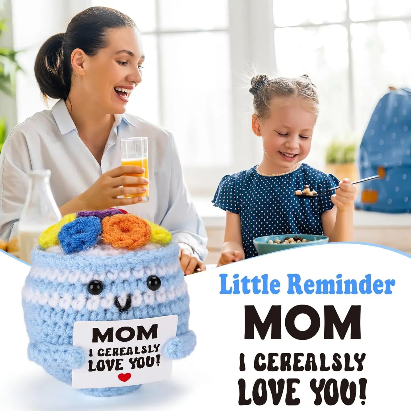 Handmade Crochet Cereal Bowl with Positive Card for Mothers Day Birthday Home Room Decoration Knitted Cereal Bowl Desk Ornament