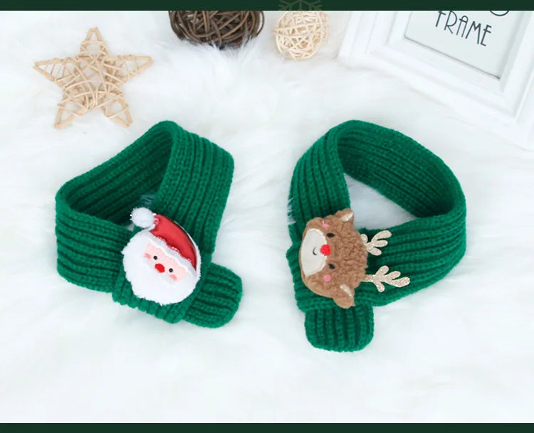 New Pet Knitted Christmas Scarf Cat Dog Yarn Cartoon Elk Snowman Warm Plush Hat Set Dog Accessories for Small Dogs