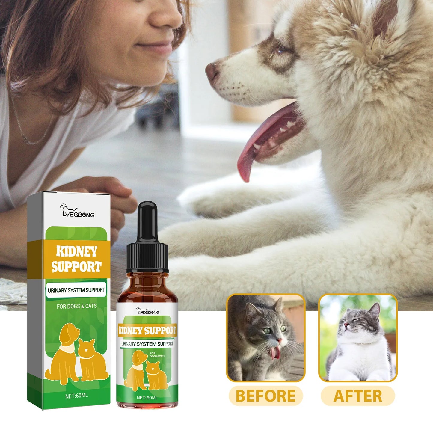Yegbong Pet Kidney Drops Kidney Stone Removal Urinary Tract Care Maintain Urinary System Anti Inflammation Dog Health Supplement