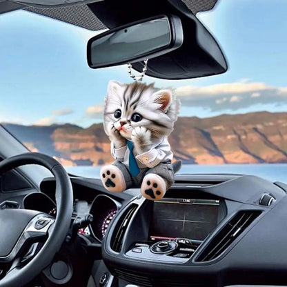 Car Pendant Hanging Ornament With Chain Realistic Animal Cat-Shaped Rearview Mirror Hanging Decor Car Interior Accessories