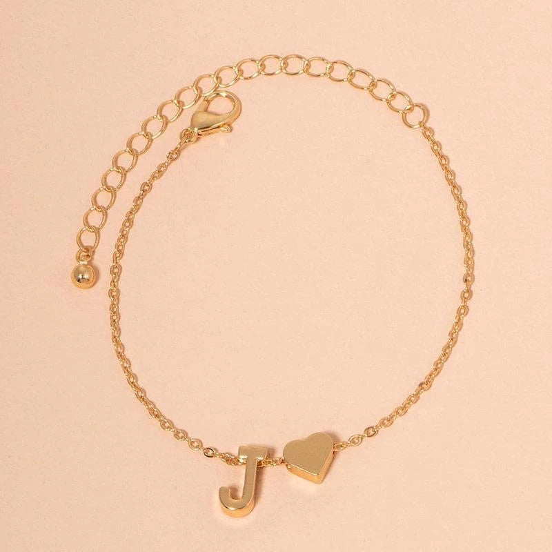 Fashion English Initial Letter Heart Bracelet DIY Personalized Name Bracelets Girls Women Anniversary Jewelry Gifts