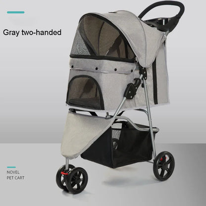 Three-wheeled Lightweight Foldable Pet Stroller Outdoor Small Dog And Cat Stroller With Storage Holder Cup Basket