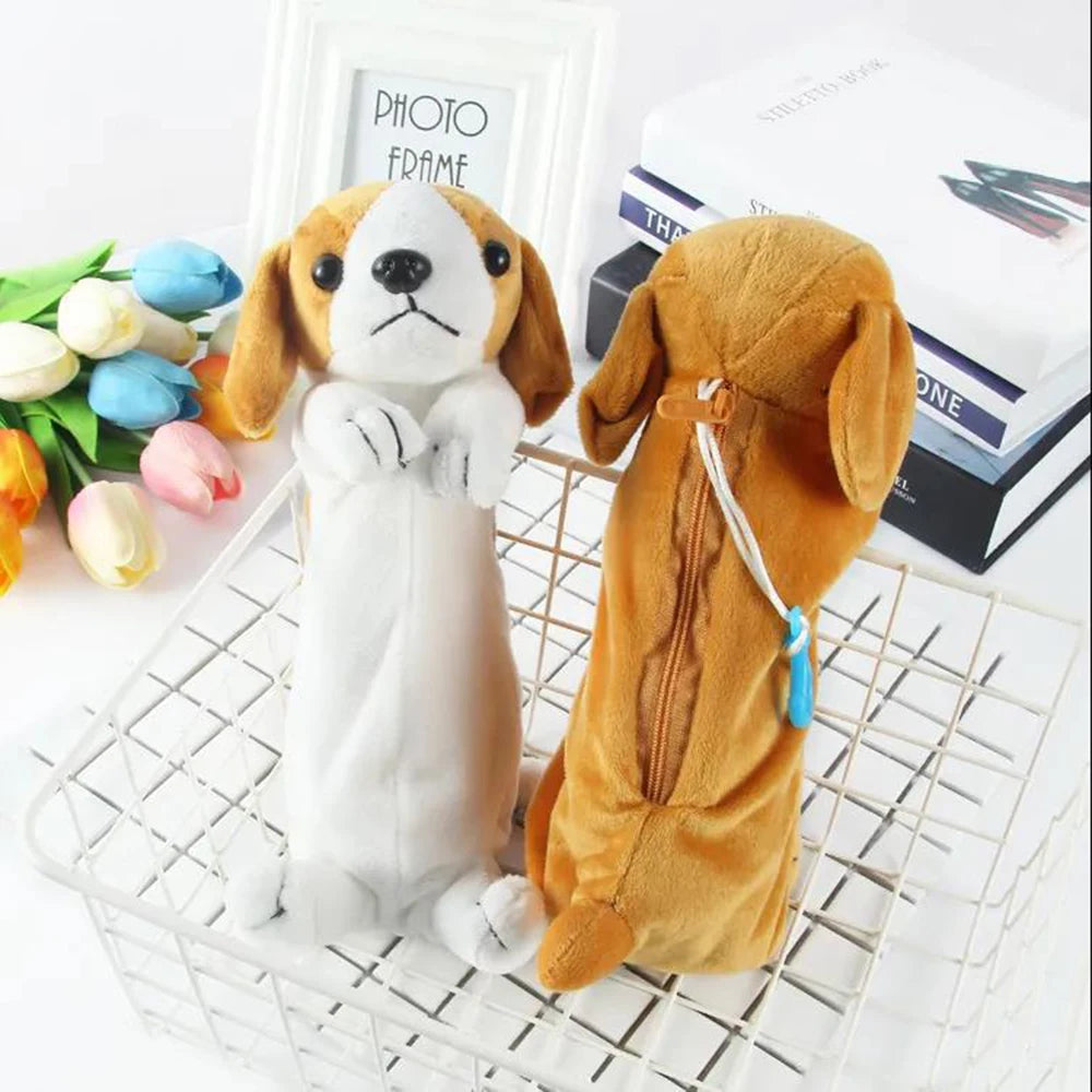 Cartoon Plush Dog Pencil Bag Kawaii Stationery Items Back to School Supplies Cute Pencil Pouch Pencil Case